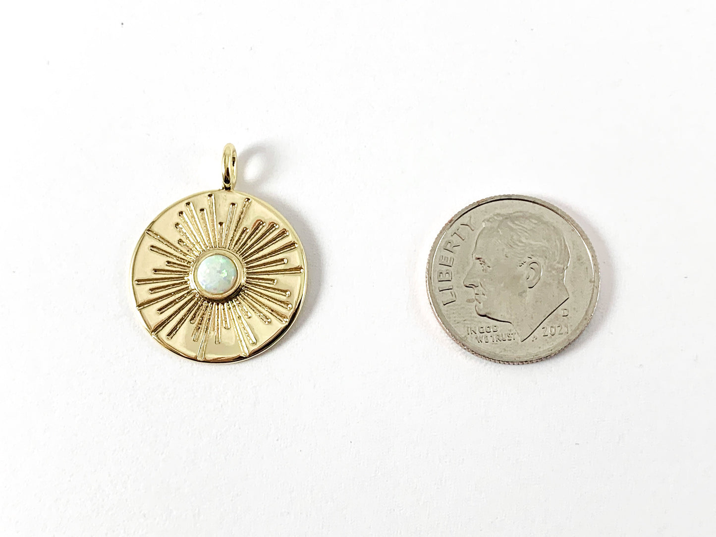 Real Gold 18K Plated CZ Pave Coin Charm Pendant with Japanese Opal 5PCS