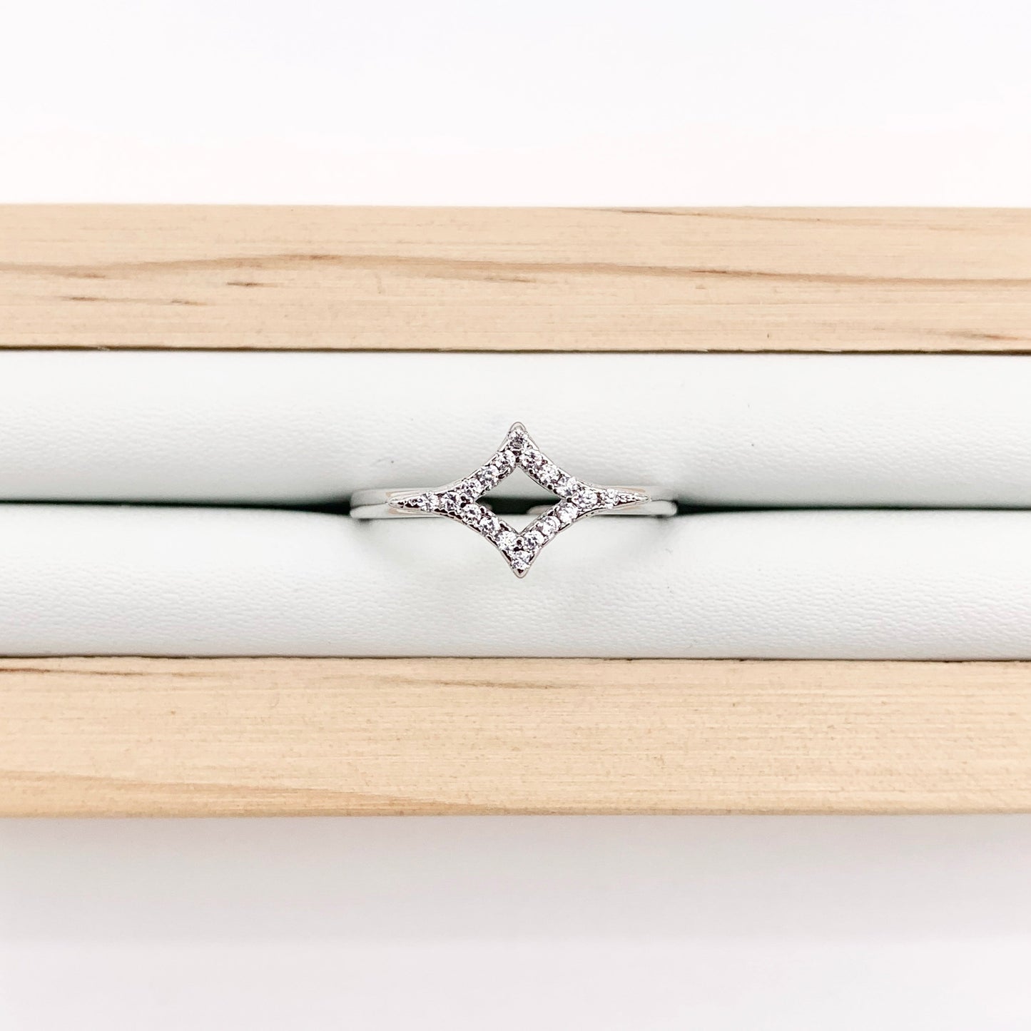 Dainty Diamond Shape Stackable Ring Gold/Silver 18K Plated Copper CZ Pave Adjustable Ring 4 PCS