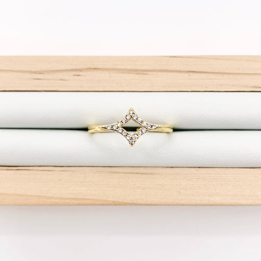Dainty Diamond Shape Stackable Ring Gold/Silver 18K Plated Copper CZ Pave Adjustable Ring 4 PCS