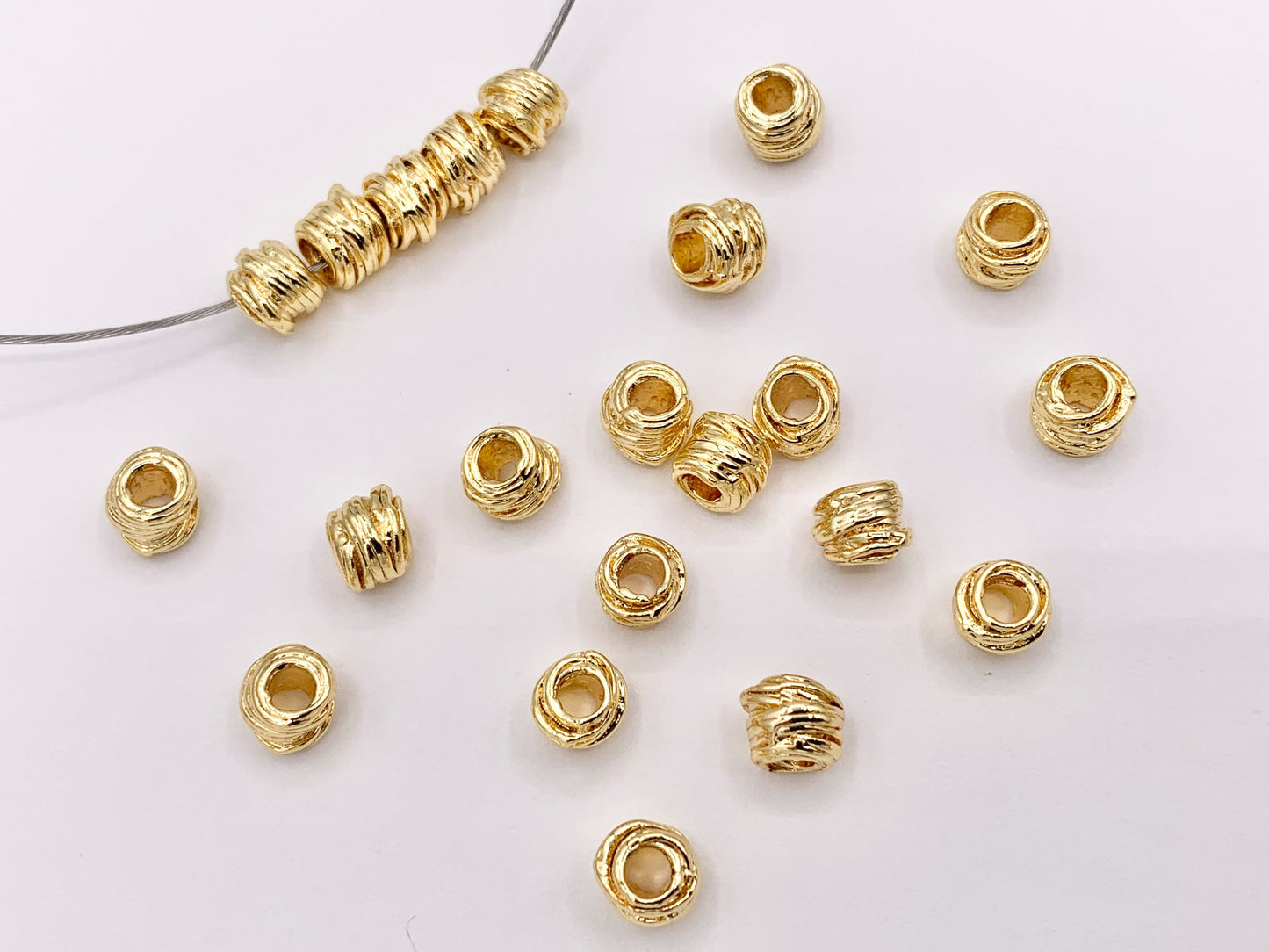 Cute Etched Tube Cylinder Spacer Beads in Real 18K Gold Plated Over Brass | Small Space Gold Beads For Jewelry Making/Designs 40 PCS