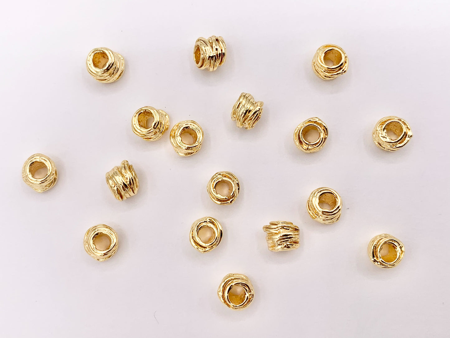 Cute Etched Tube Cylinder Spacer Beads in Real 18K Gold Plated Over Brass | Small Space Gold Beads For Jewelry Making/Designs 40 PCS