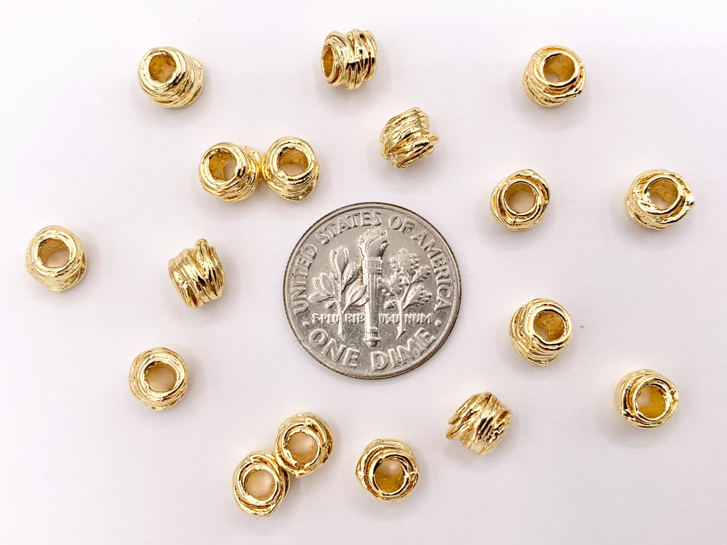 Cute Etched Tube Cylinder Spacer Beads in Real 18K Gold Plated Over Brass | Small Space Gold Beads For Jewelry Making/Designs 40 PCS