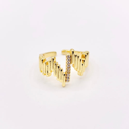 Chevron V Shaped Geometric Baguette Ring in Real Gold 18K Plated Copper CZ Pave Adjustable Ring 4 PCS