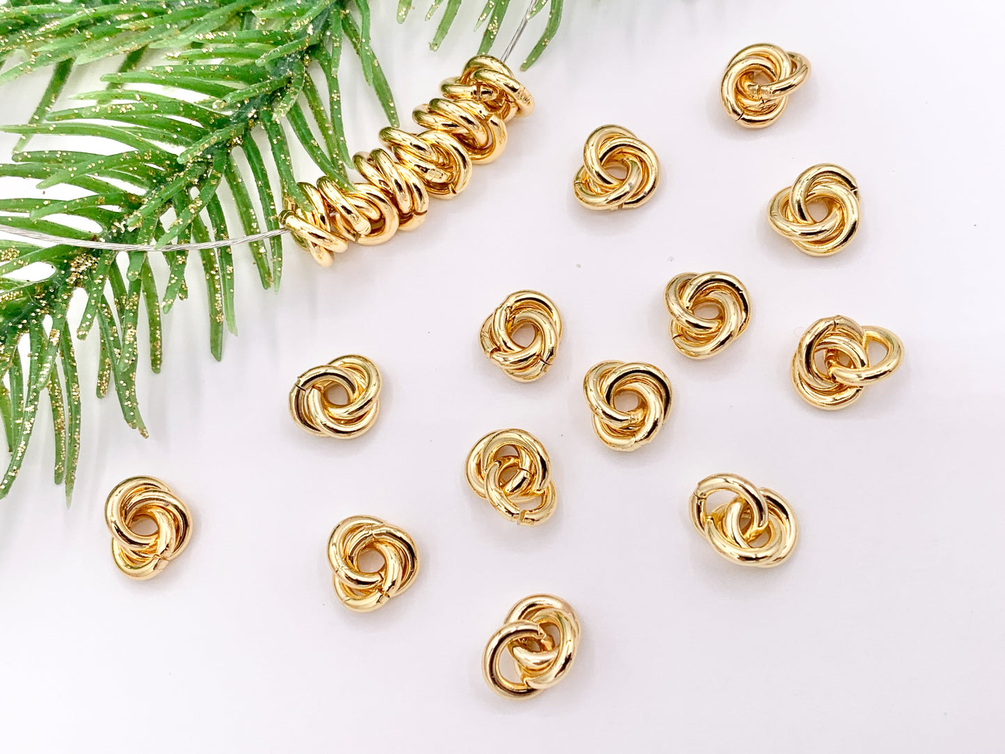Cute Love Knot Spacer Beads in Real 18K Gold Plated Over Brass | Small Space Gold Ring Beads For Jewelry Making/Designs 30 PCS