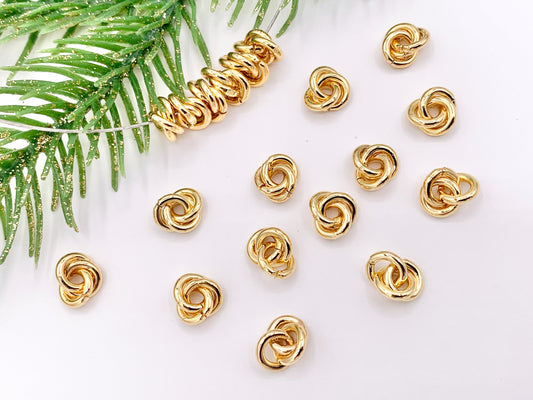 Cute Love Knot Spacer Beads in Real 18K Gold Plated Over Brass | Small Space Gold Ring Beads For Jewelry Making/Designs 30 PCS