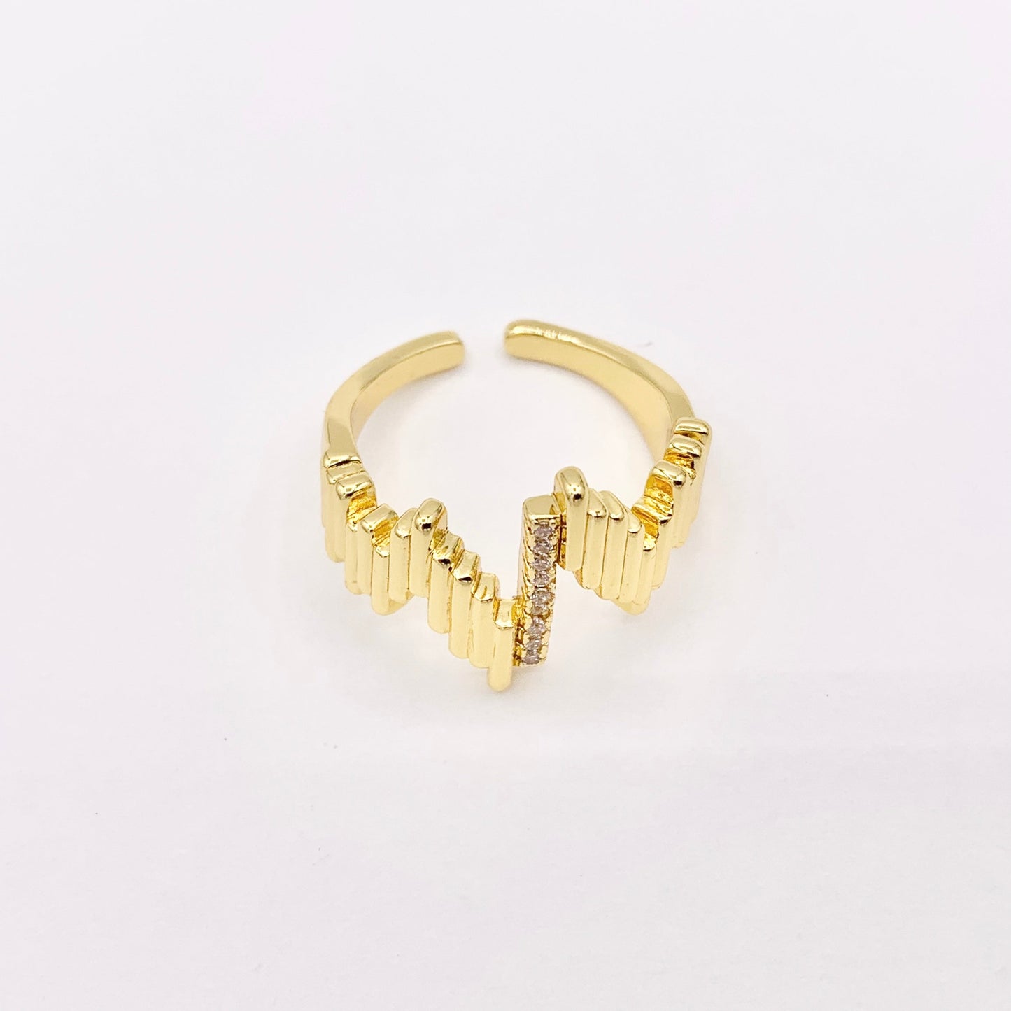 Chevron V Shaped Geometric Baguette Ring in Real Gold 18K Plated Copper CZ Pave Adjustable Ring 4 PCS