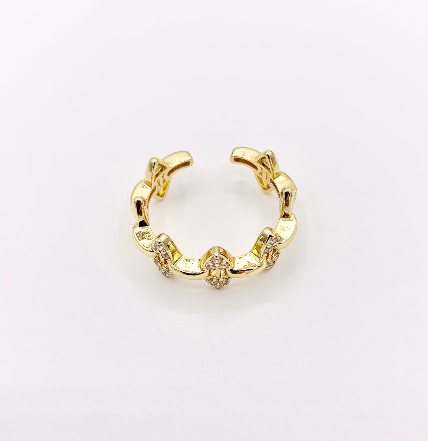 Dainty Spikes Rings in Gold 18K Plated Copper CZ Pave Adjustable Ring 4 PCS