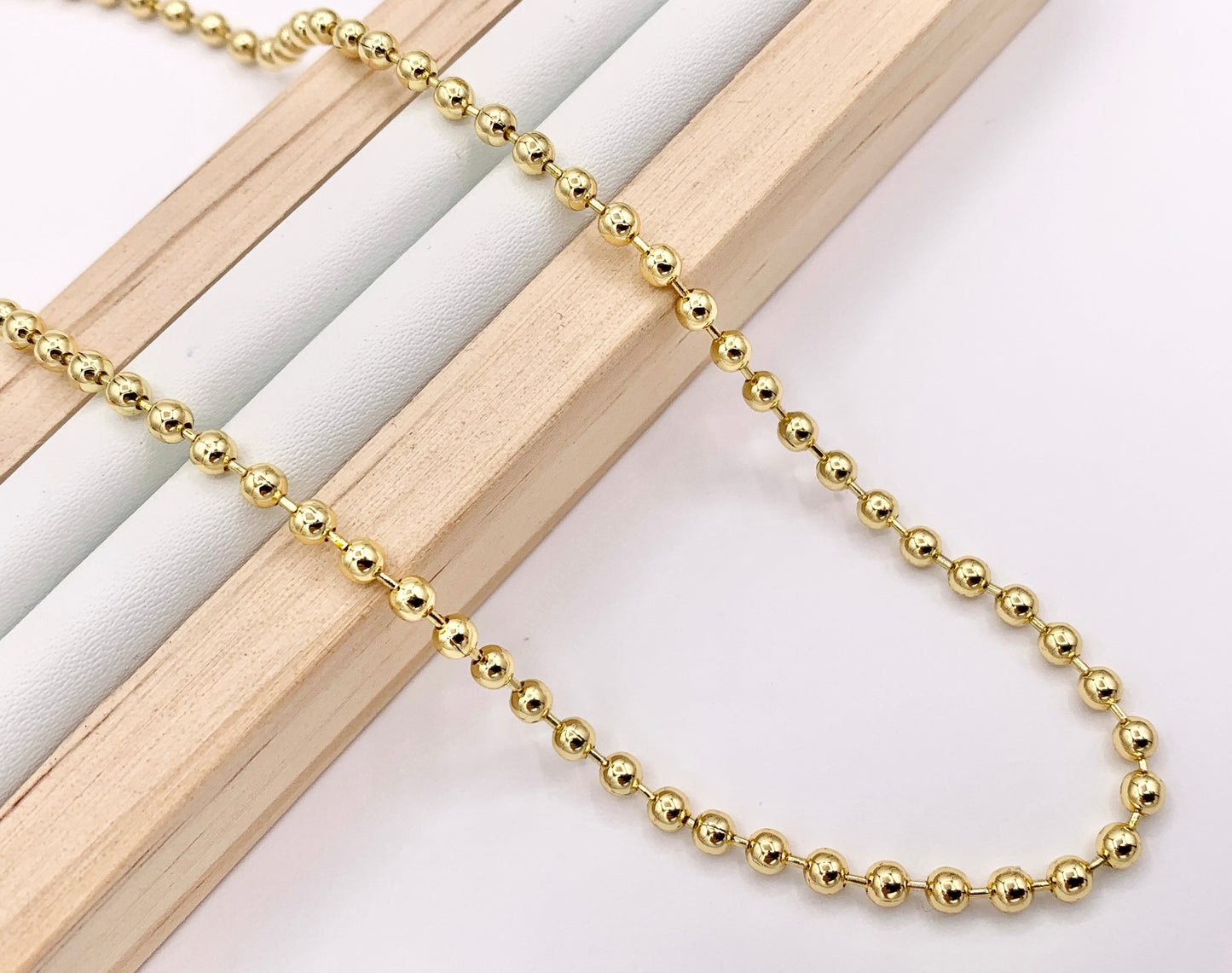 Delicate 18K Gold Plated Copper Tiny Round 3mm Gold Beads Beaded Finished Necklace 17.5" + 2" Extension Link  5 PCS