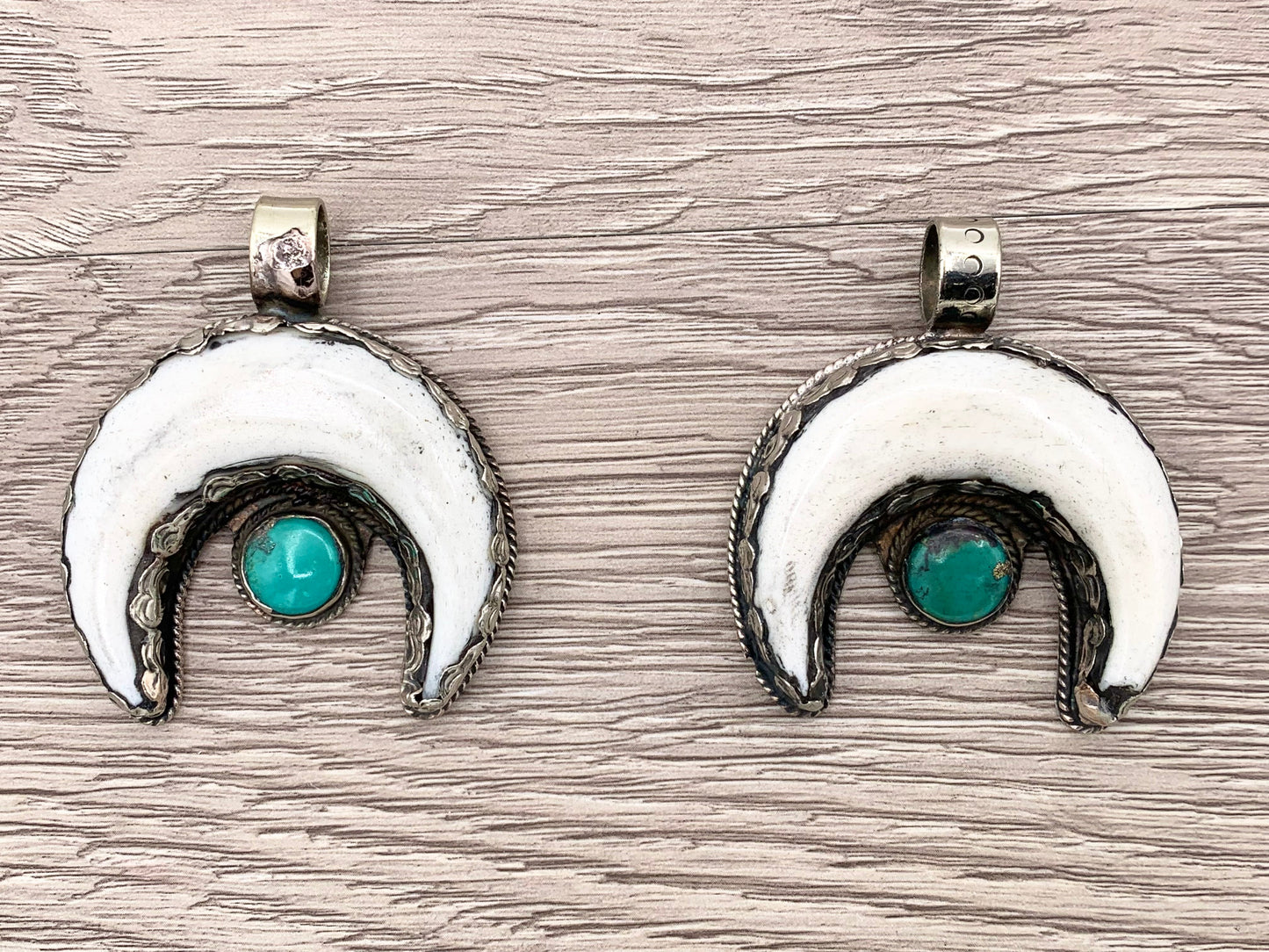 Tibetan Silver Bone Horn Pendant with Turquoise Handmade Pendant