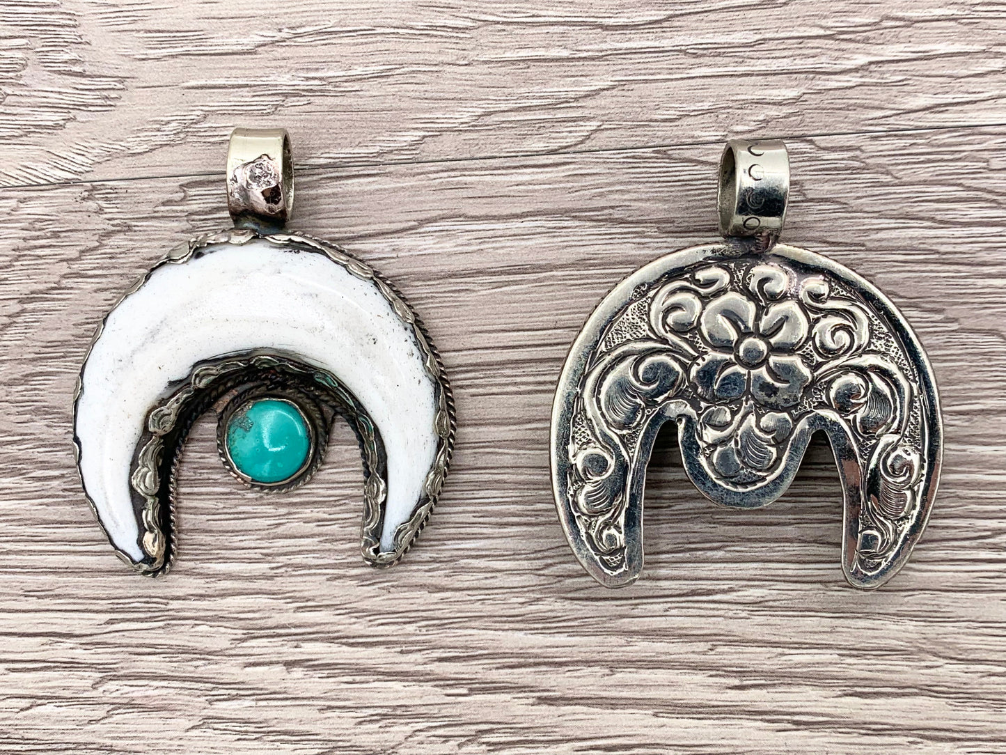 Tibetan Silver Bone Horn Pendant with Turquoise Handmade Pendant