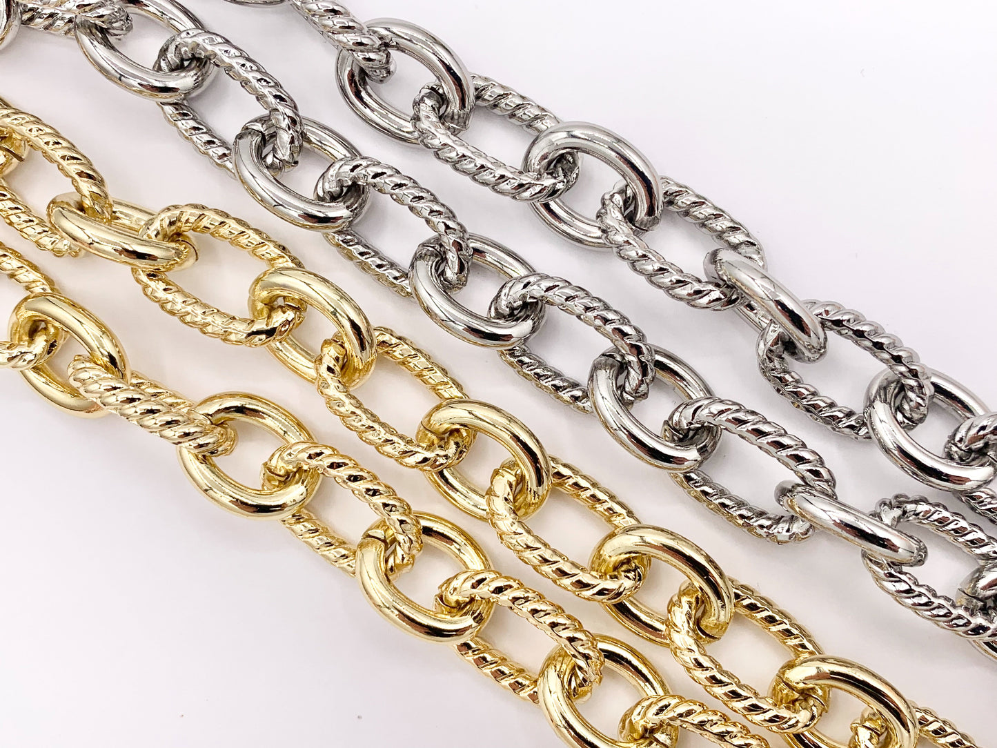 Chunky Twisted Oval Necklace Gold/Silver Plated Copper Finished Necklace 18.5" - 20.5"