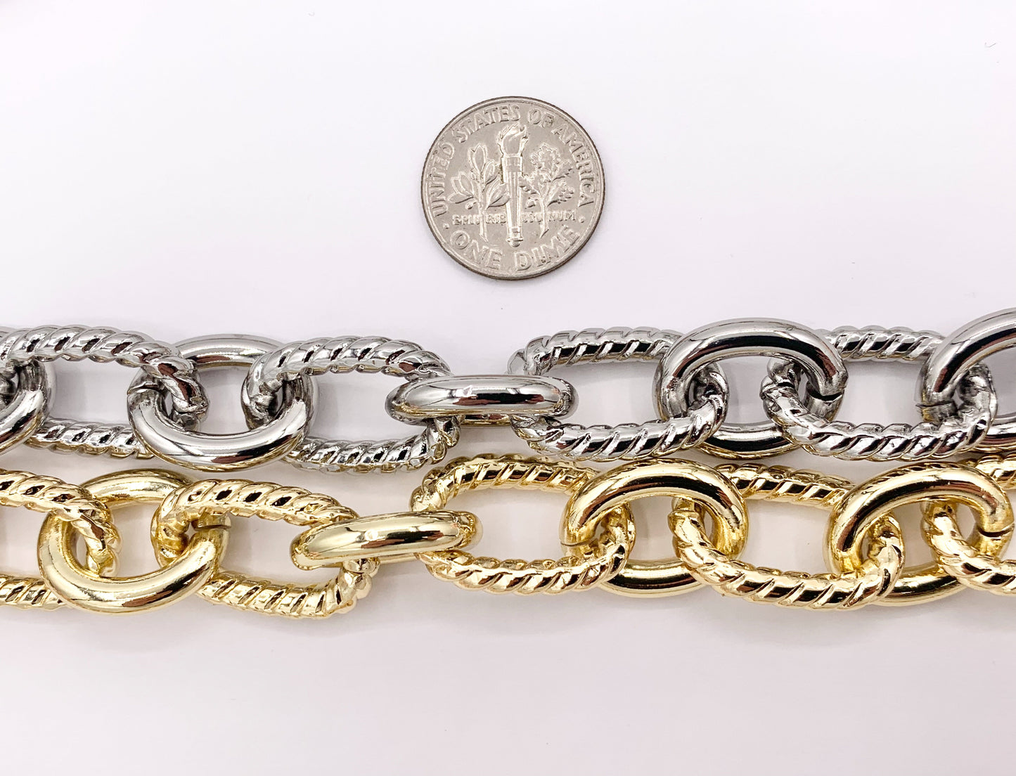 Chunky Twisted Oval Necklace Gold/Silver Plated Copper Finished Necklace 18.5" - 20.5"