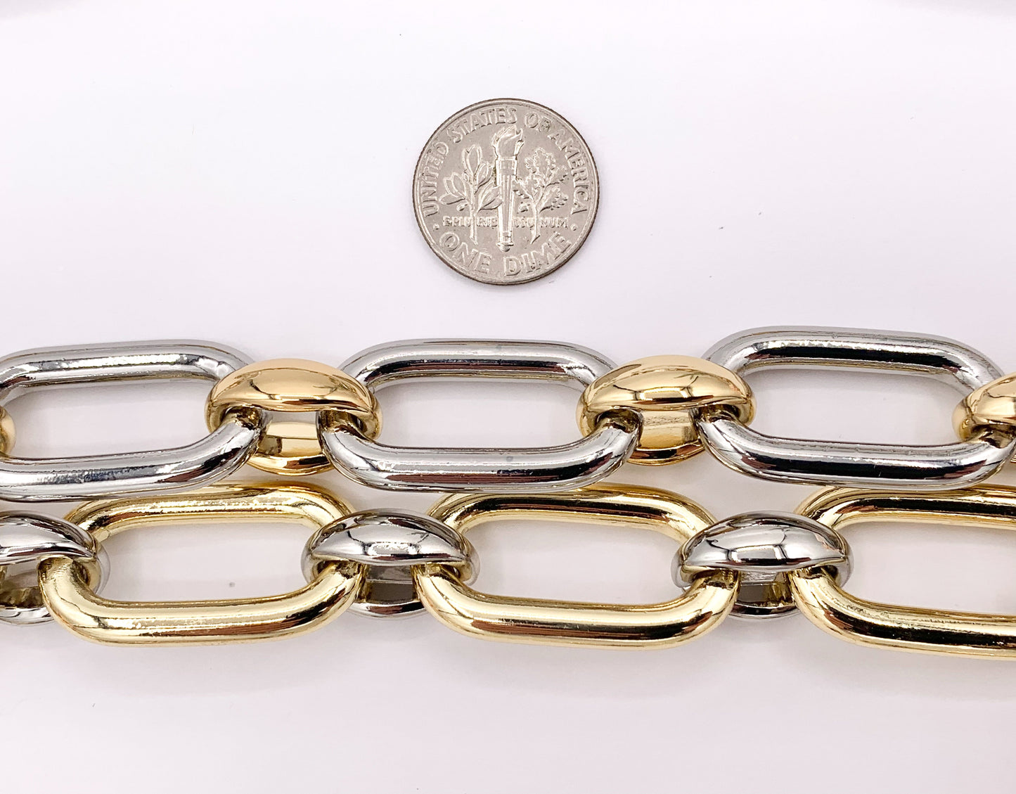 Chunky Paperclip Oval Link Chain Necklace in Gold/Silver 2 Tone Plated Copper Finished Necklace 19" with 1.8" Extension Link