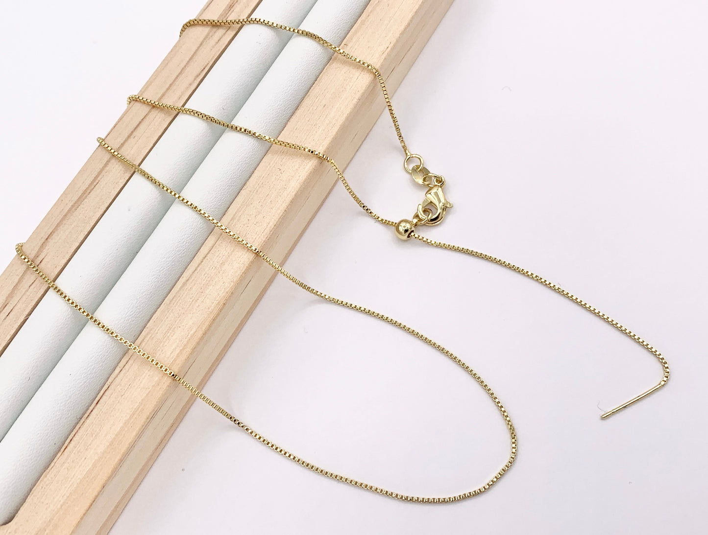 Delicate Box Chain Necklace with Slider Gold Plated Dainty Minimalist Finished Necklace 20" Adjustable Length 10 PCS
