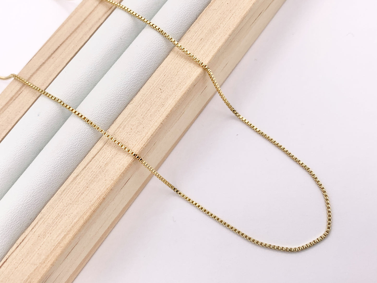 Delicate Box Chain Necklace with Slider Gold Plated Dainty Minimalist Finished Necklace 20" Adjustable Length 10 PCS