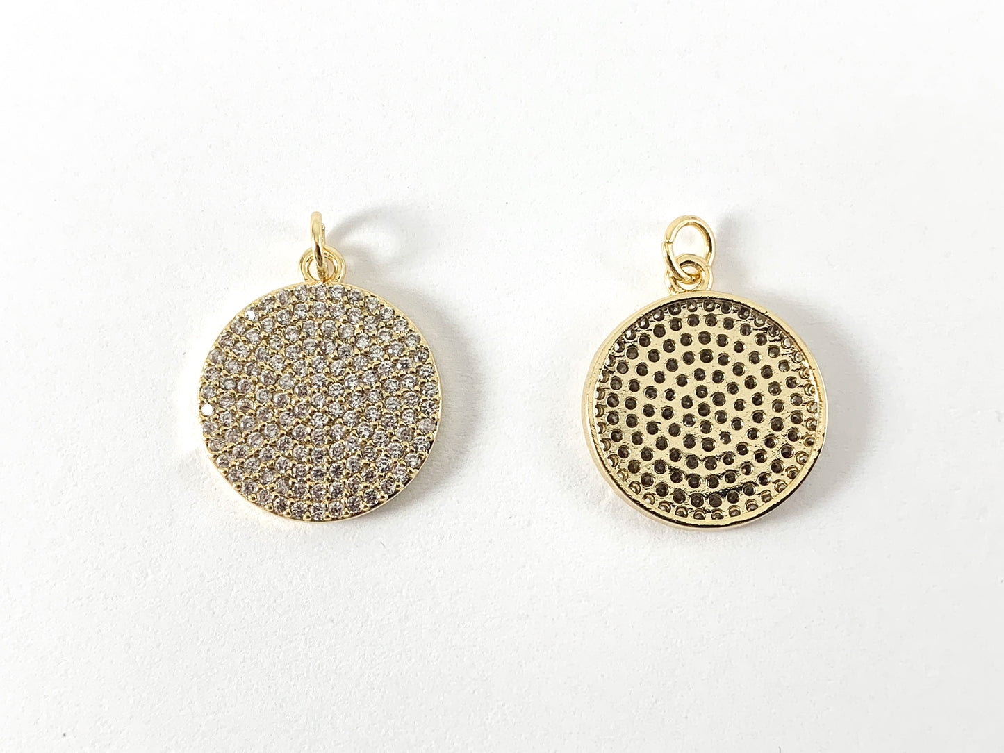 Real Gold 18K/Platinum/Gunmetal Plated Micro CZ Coin Pave Charm Over Brass 4PCS