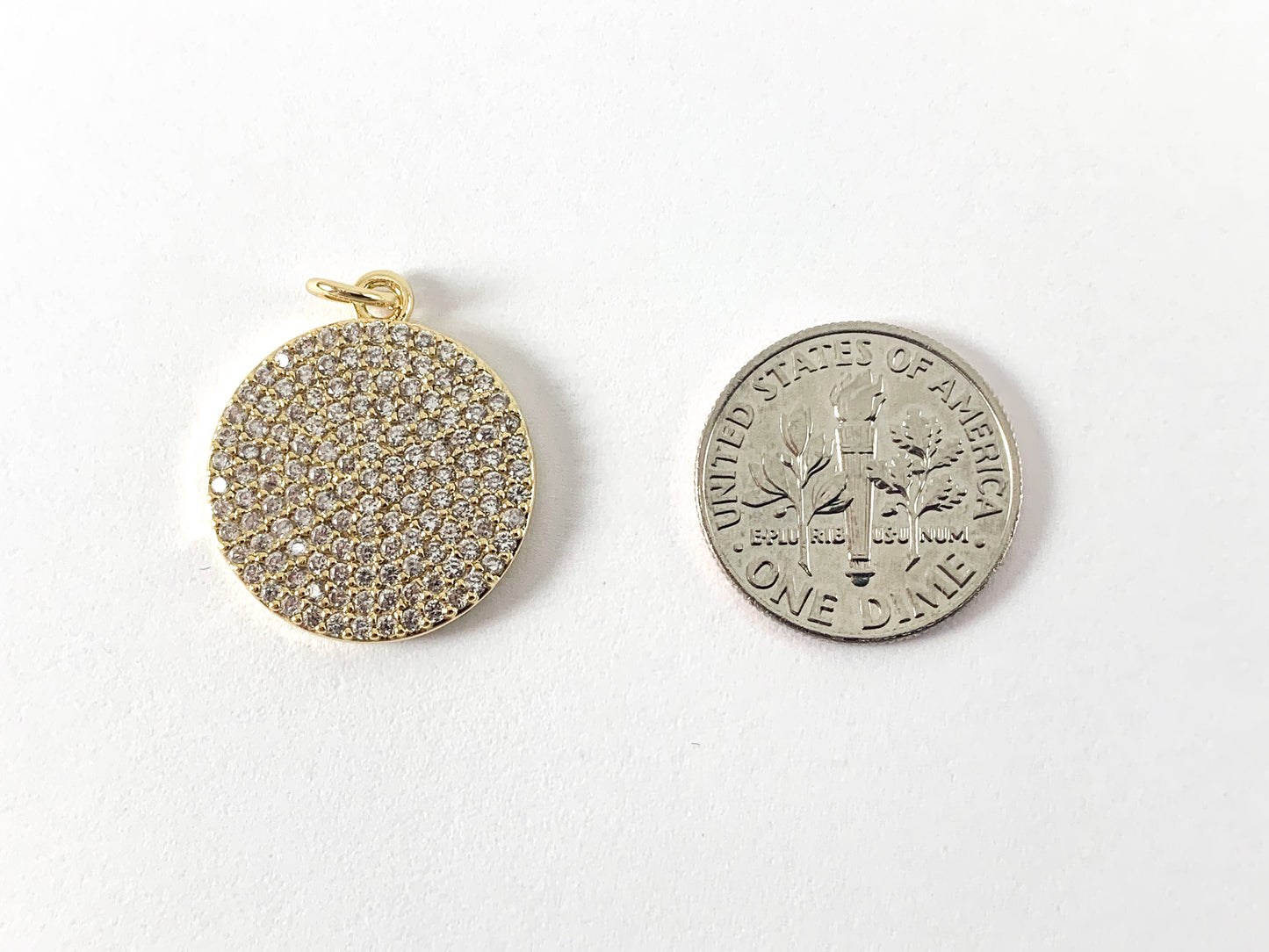 Real Gold 18K/Platinum/Gunmetal Plated Micro CZ Coin Pave Charm Over Brass 4PCS