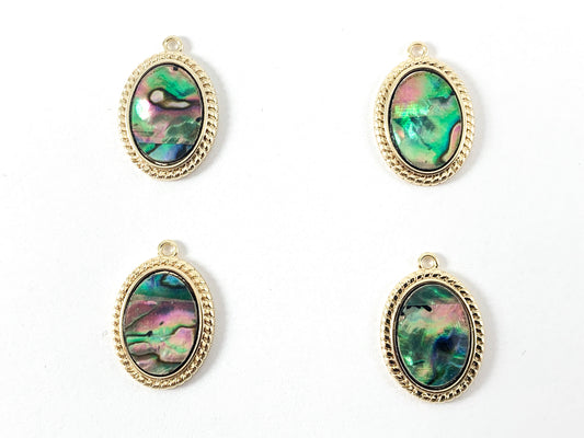 Real 18K Gold Plated Abalone Oval Charm Pendant Over Copper 6PCS