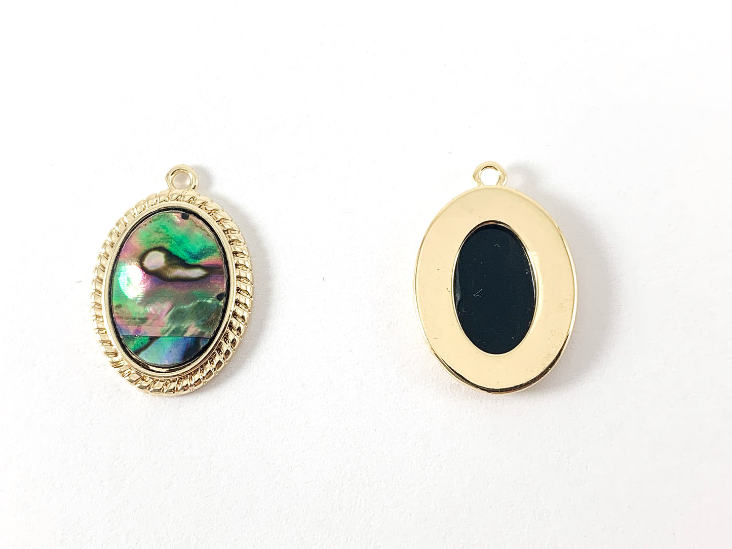 Real 18K Gold Plated Abalone Oval Charm Pendant Over Copper 6PCS