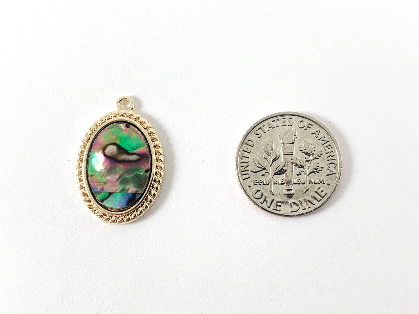 Real 18K Gold Plated Abalone Oval Charm Pendant Over Copper 6PCS