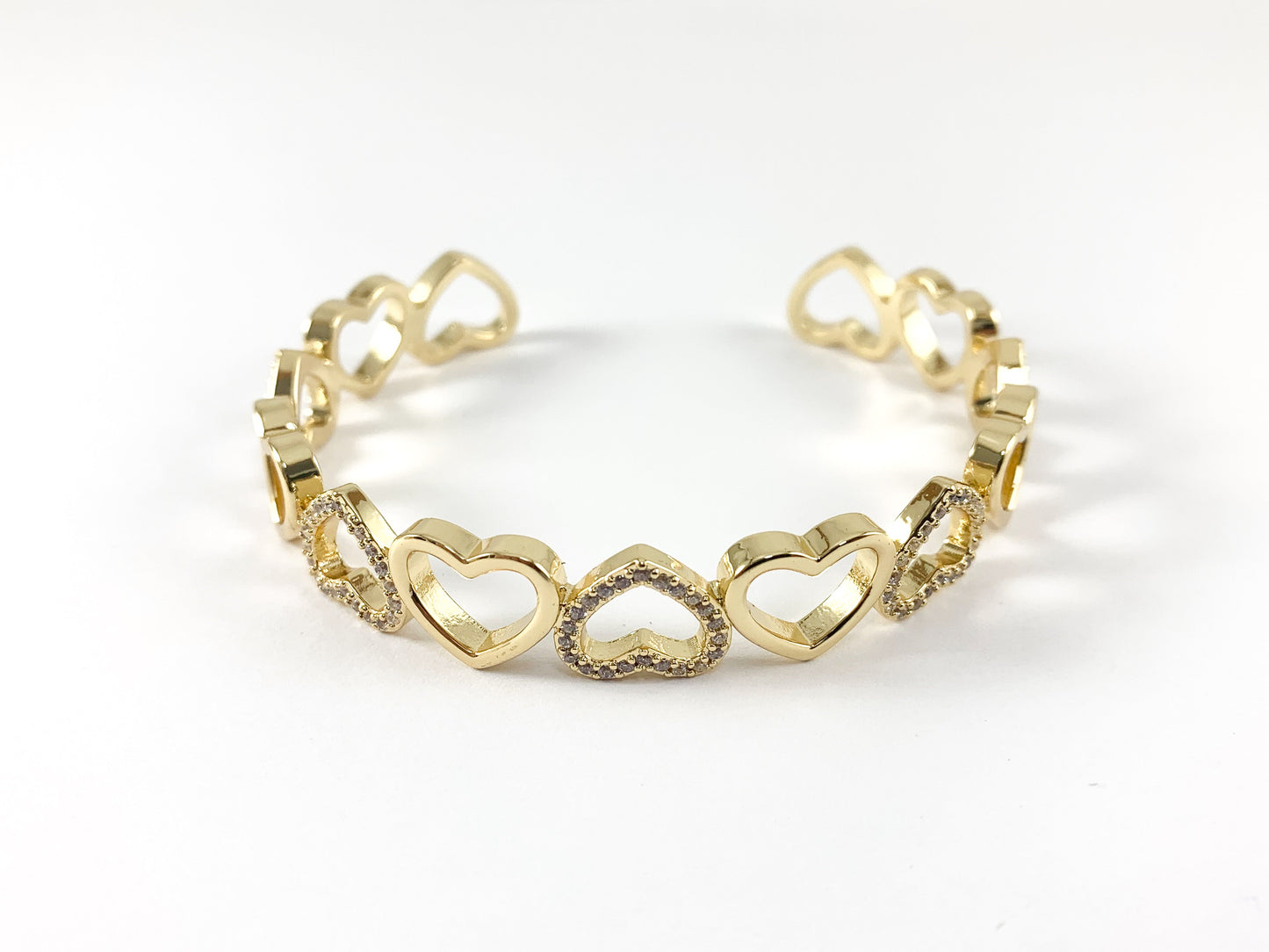 Real Gold/Platinum 18K Plated Copper CZ Pave Heart Bracelet Cuffs