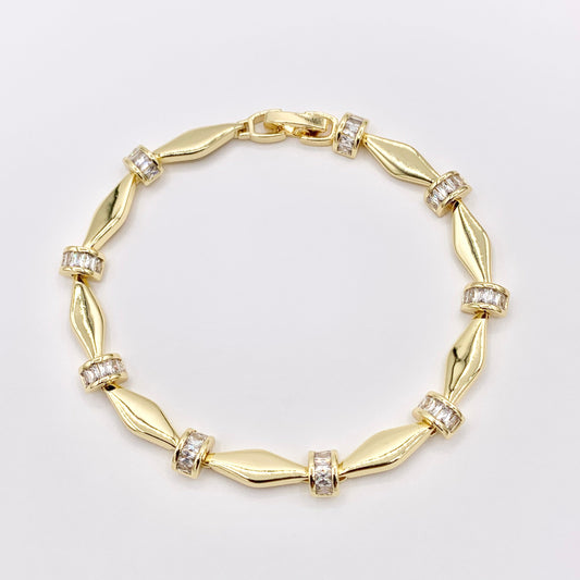 7" Delicate 18K Gold Plated Marquis Link Rhinestone Chain Bracelet 2 PCS