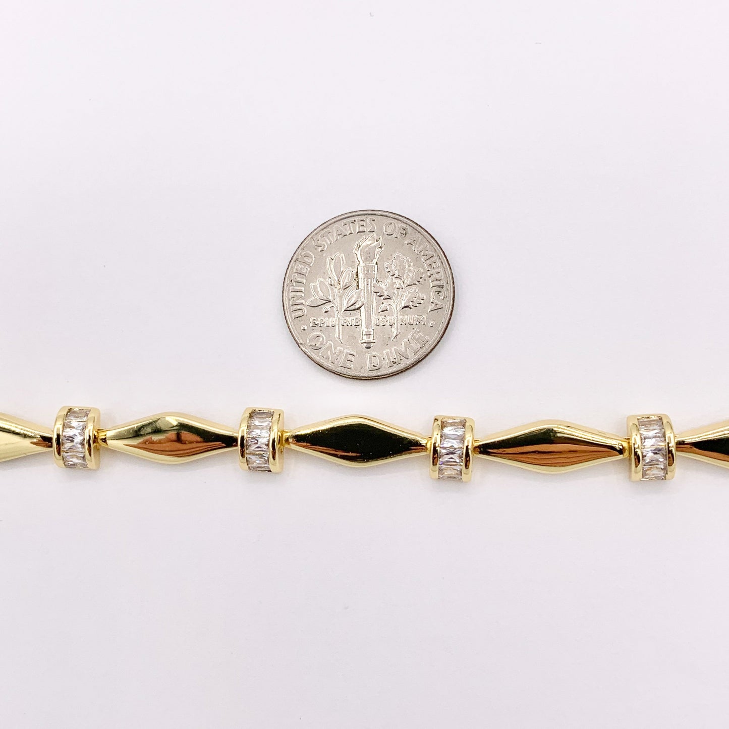 7" Delicate 18K Gold Plated Marquis Link Rhinestone Chain Bracelet 2 PCS