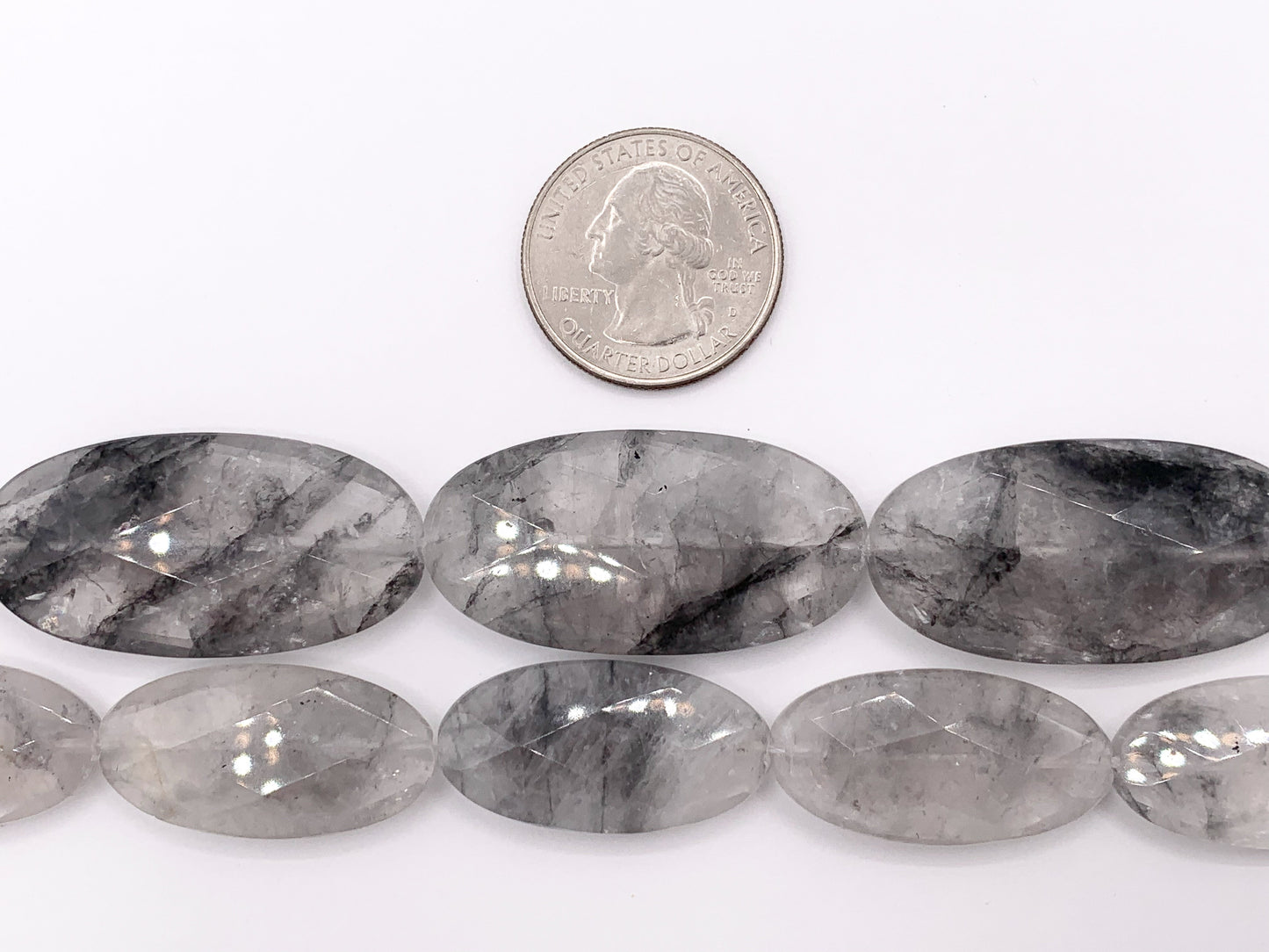 Cloudy Quartz Oval Faceted Natural Gray Stone Beads 15"- 16" Price 1 Strand