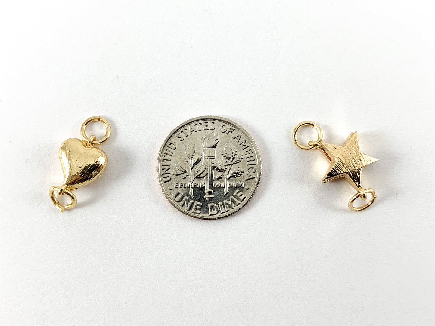 Real 18K Gold Plated Heart & Star Magnetic Clasps over Brass 10 Sets