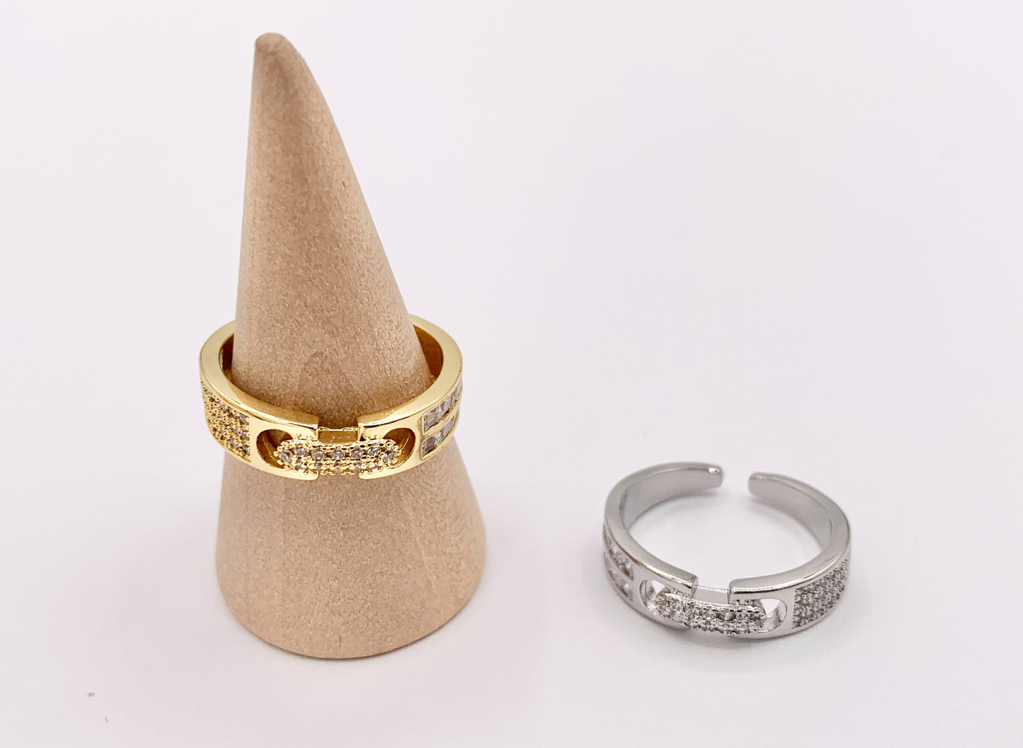 Cute Buckle CZ Rings Real 18K Gold/Platinum Plated CZ Pave Adjustable Ring 4 PCS