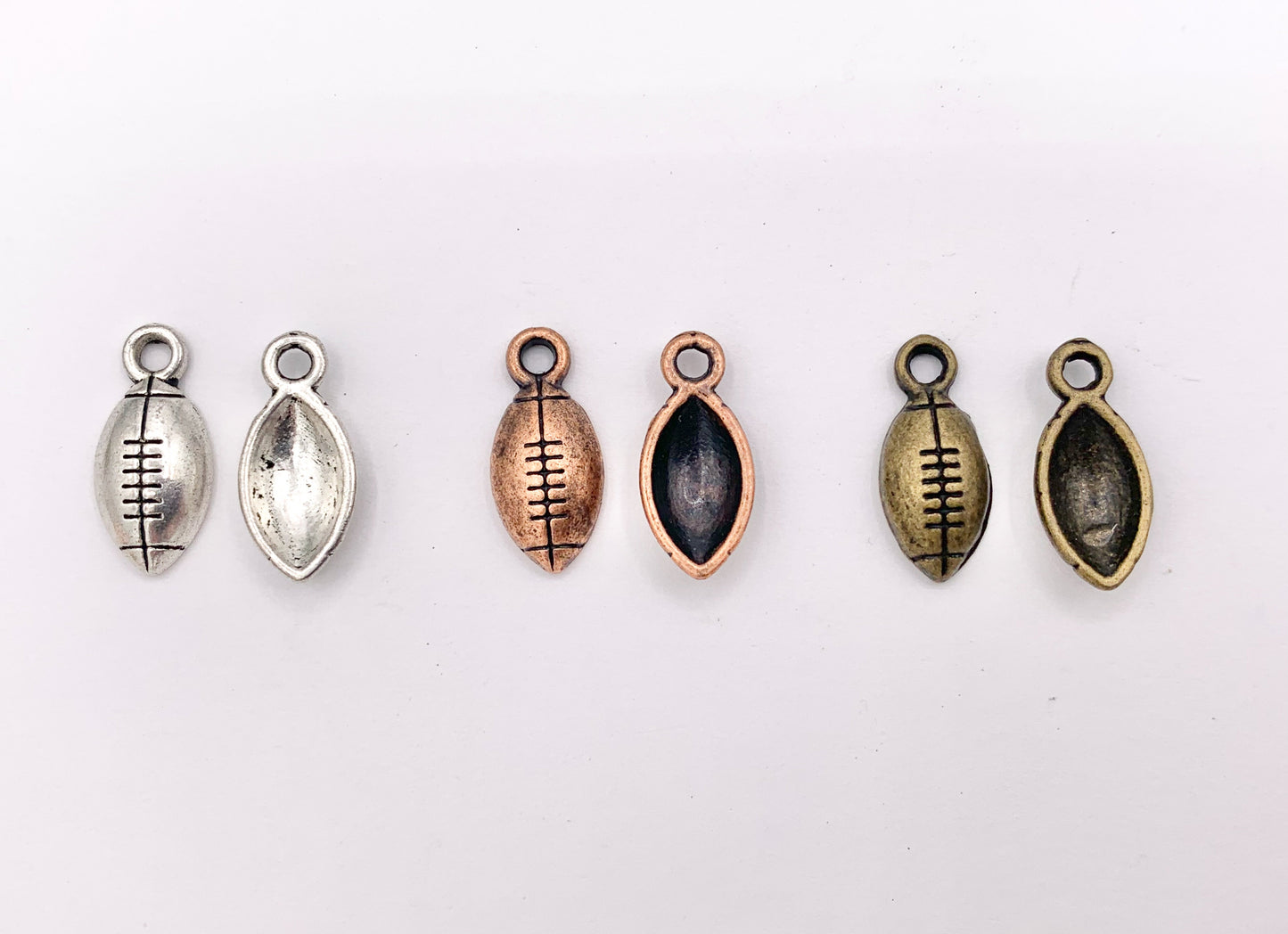 7x15mm Pewter One Sided Tiny Football Charms Small Curved Sports Charms Bulk Order in  Silver, Copper and Brass 125G