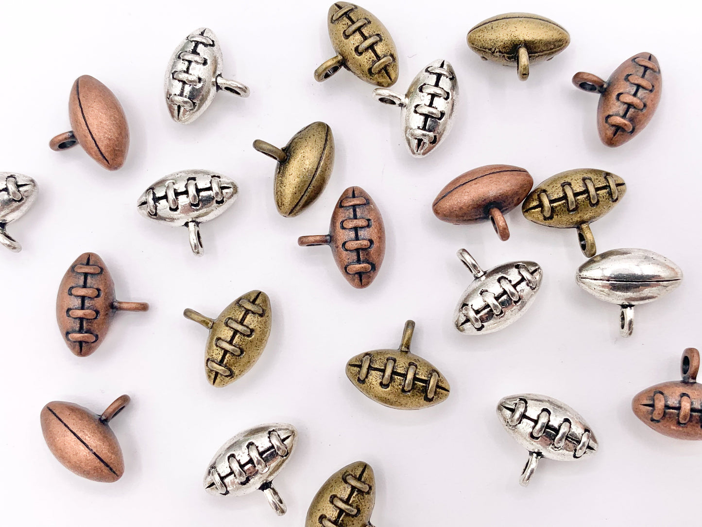 11x13mm Pewter Puffy Tiny Football Charms Small Curved Sports Charms Bulk Order in  Silver, Copper and Brass 125G