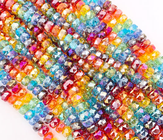 7-8mm High Quality Rainbow Multicolor Crystal Wheel Shape Faceted Shiny Crystal Beads 1 Strand 8"