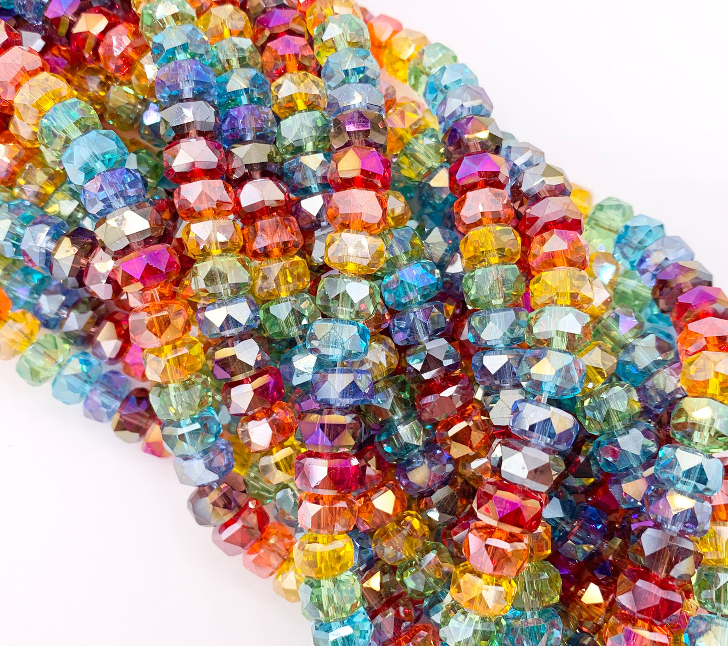 7-8mm High Quality Rainbow Multicolor Crystal Wheel Shape Faceted Shiny Crystal Beads 1 Strand 8"