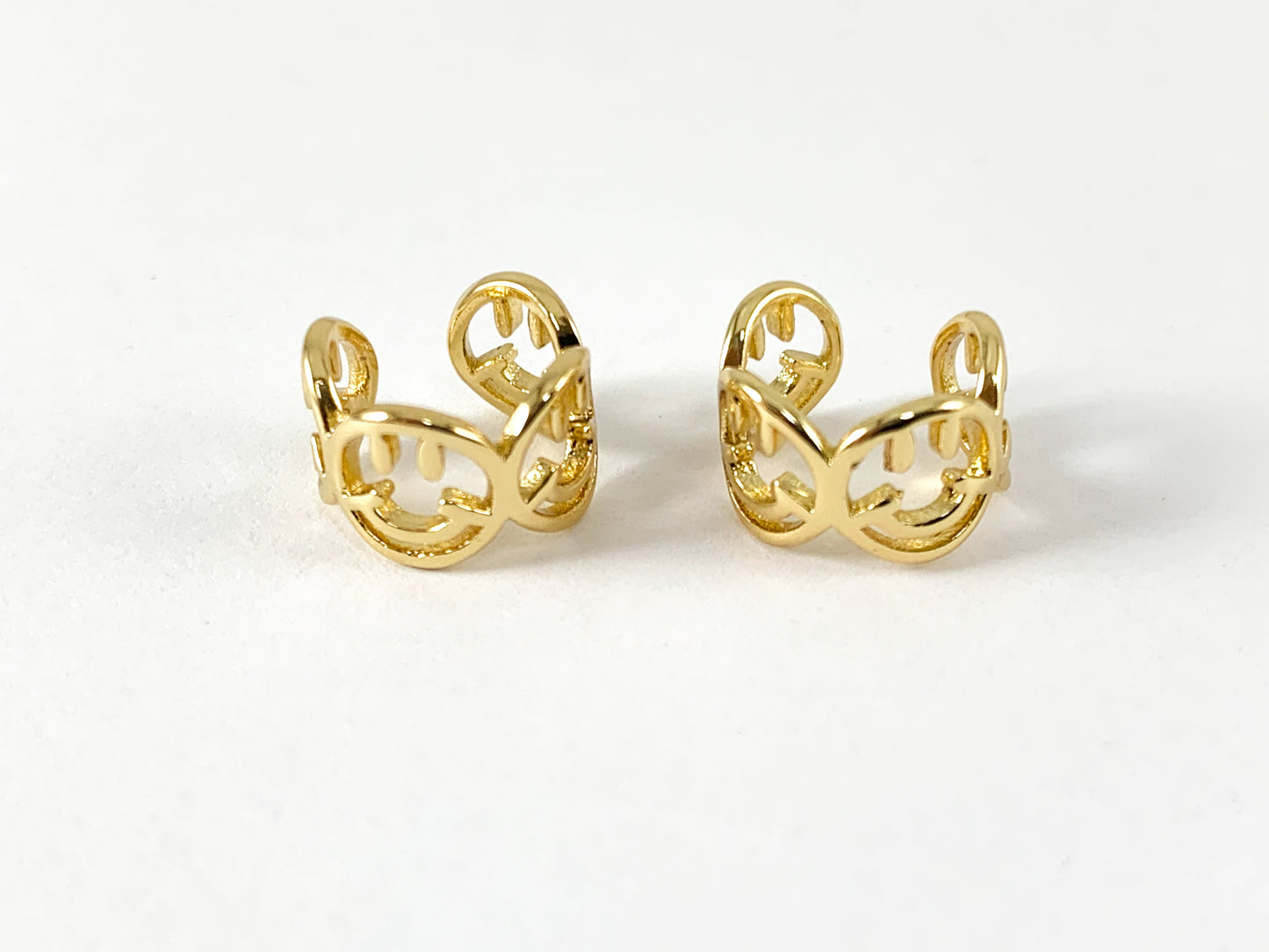 Real Gold 18K Plated Smiley Face Brass Ear Cuffs 8PCS