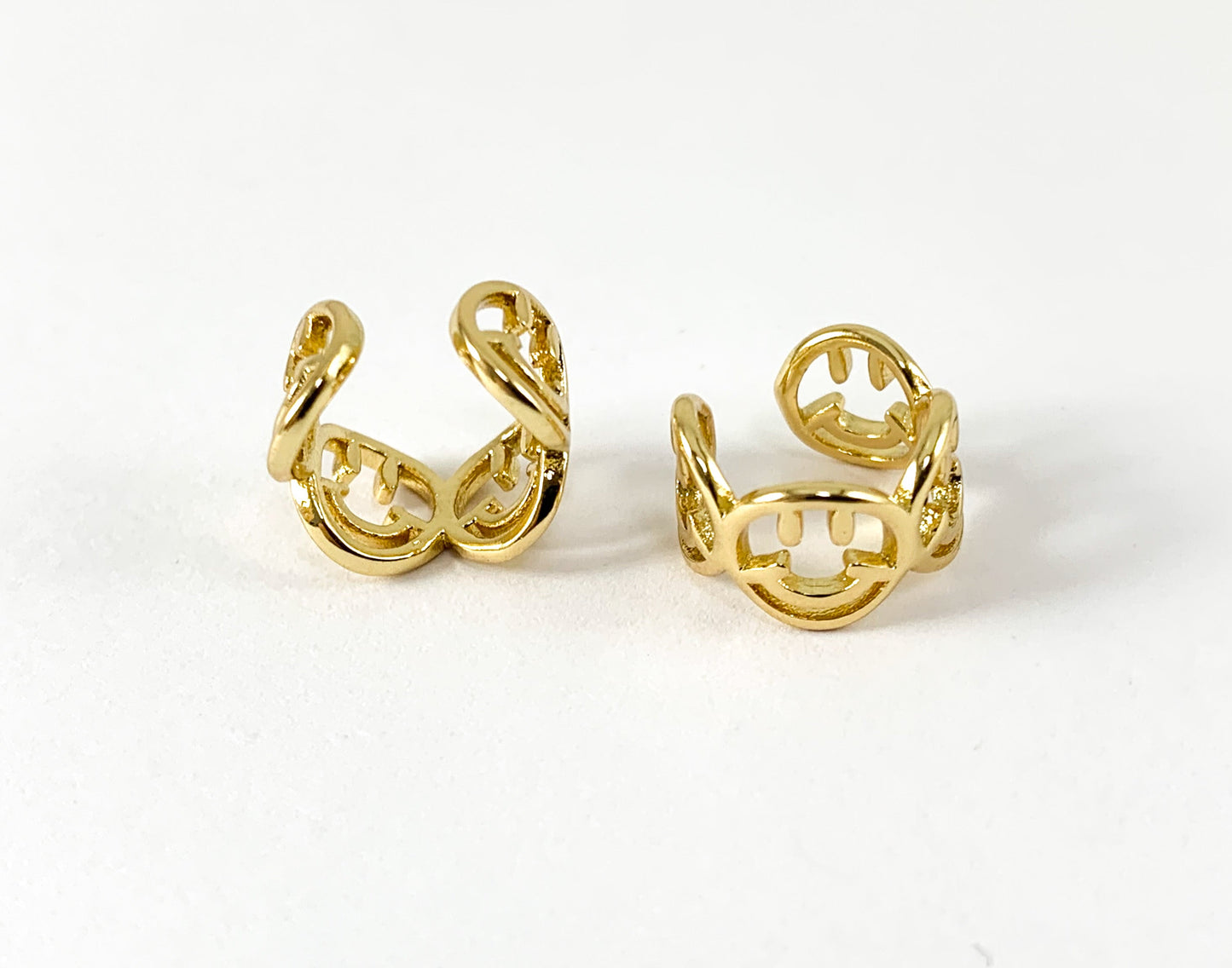 Real Gold 18K Plated Smiley Face Brass Ear Cuffs 8PCS