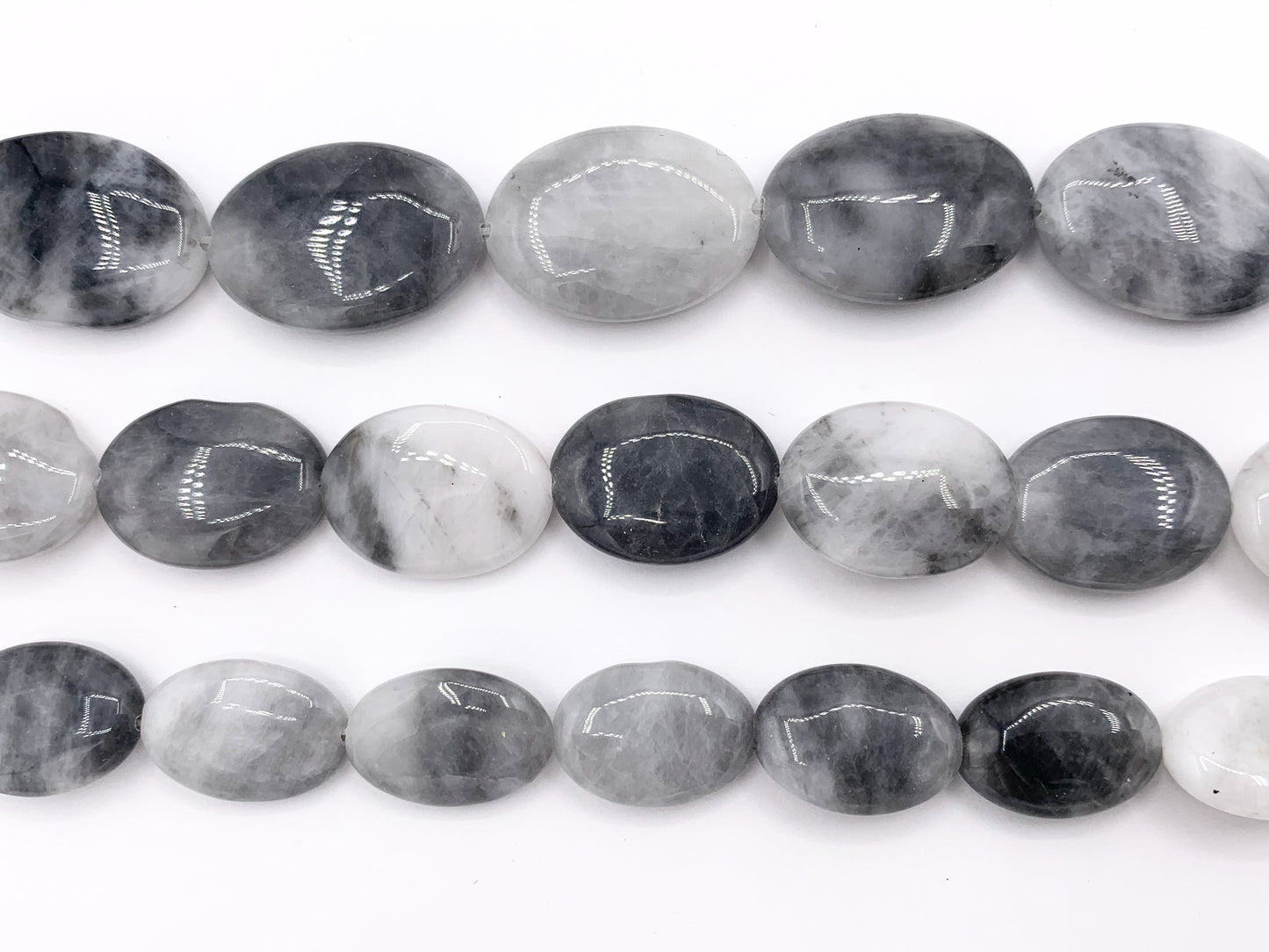 Eagle Eye Oval & Coin Smooth Natural Gray Stone Beads 15"- 16" Price 1 Strand