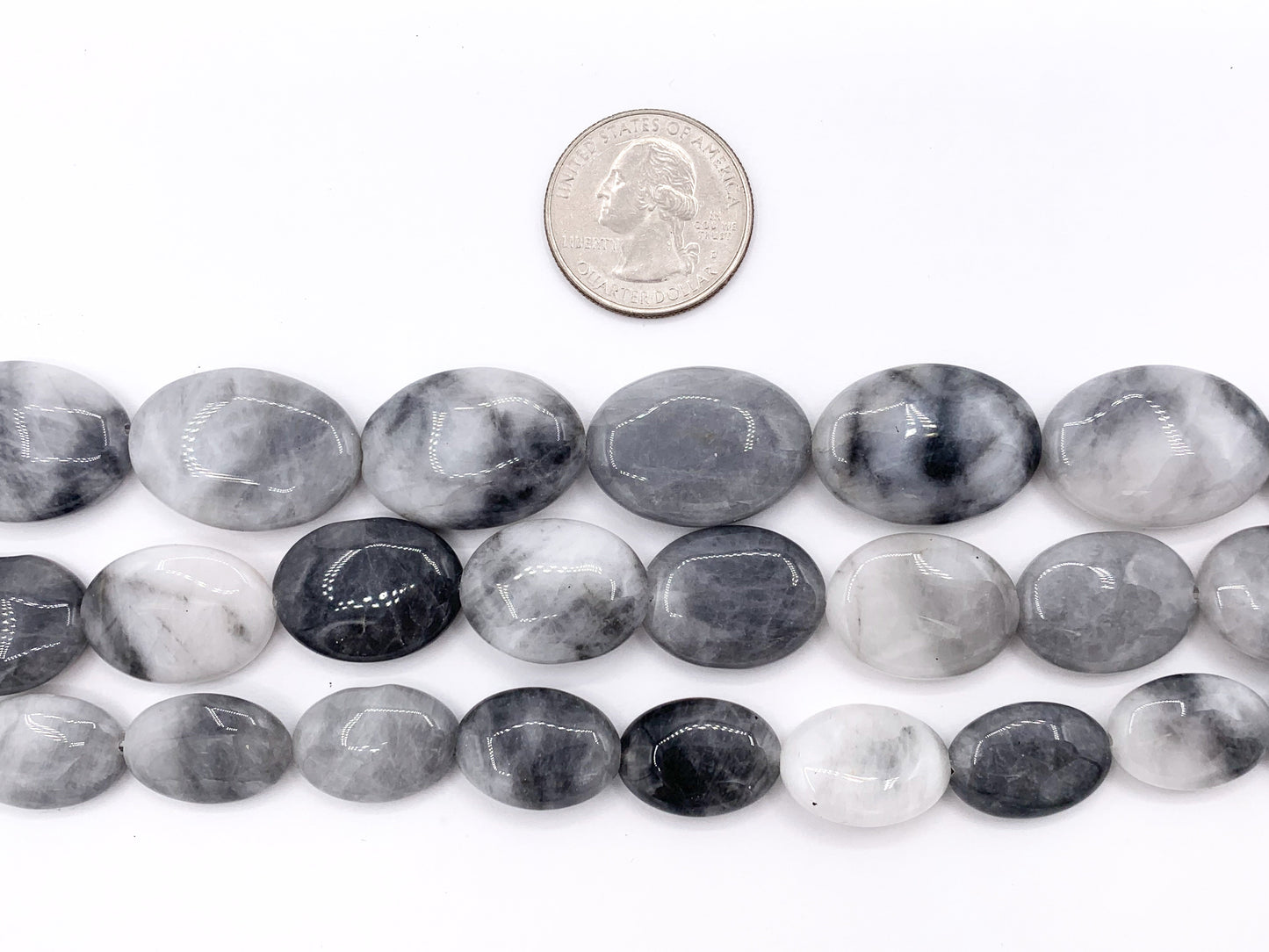 Eagle Eye Oval & Coin Smooth Natural Gray Stone Beads 15"- 16" Price 1 Strand
