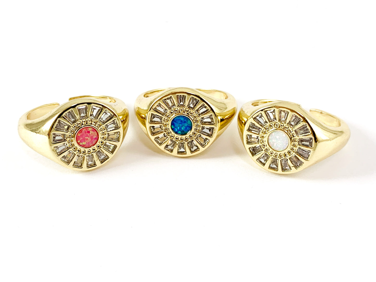 Real Gold 18K Plated CZ Pave Ring with Japanese Opal 4PCS