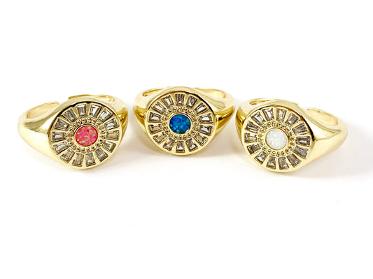 Real Gold 18K Plated CZ Pave Ring with Japanese Opal 4PCS