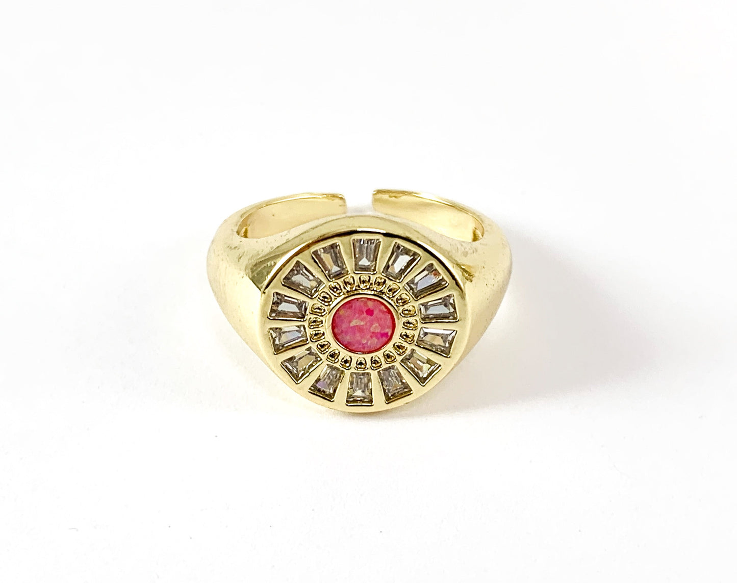 Real Gold 18K Plated CZ Pave Ring with Japanese Opal 4PCS