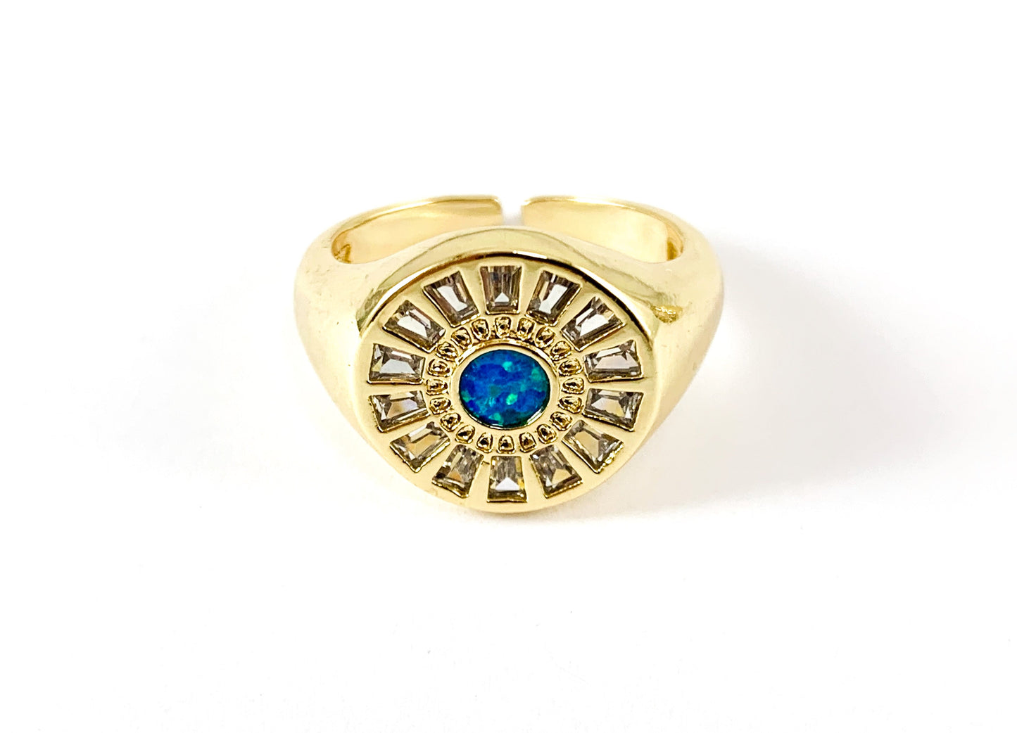 Real Gold 18K Plated CZ Pave Ring with Japanese Opal 4PCS