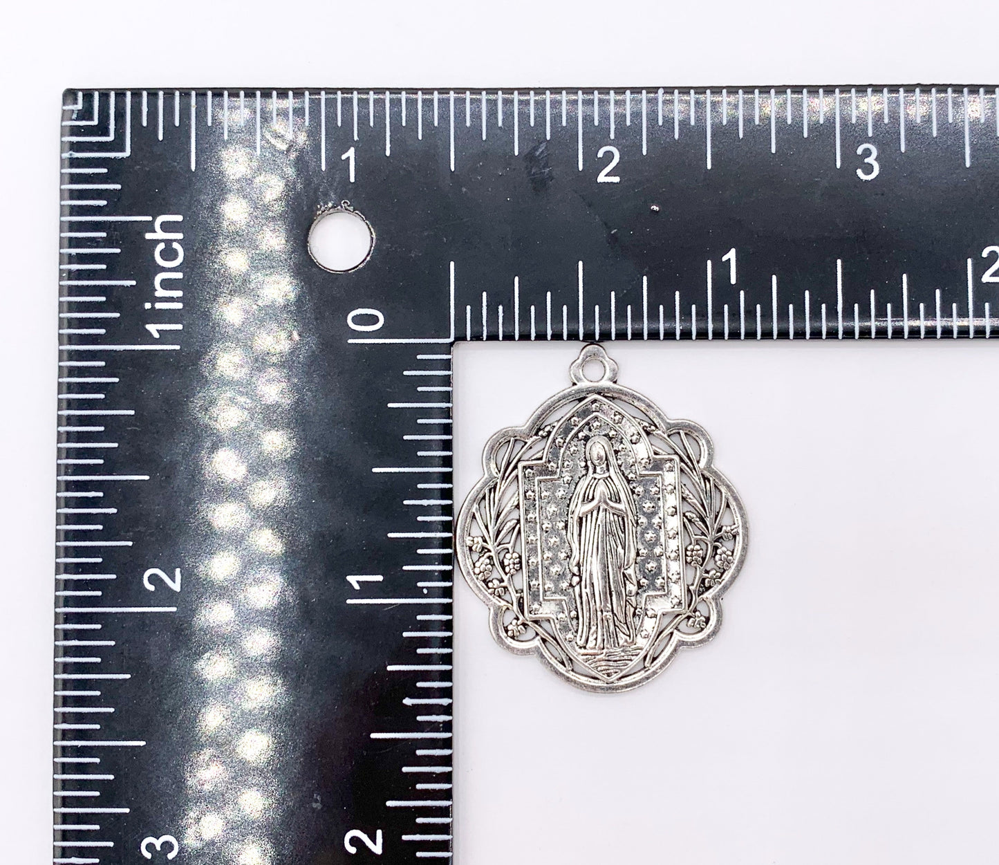 29mm Pewter Miraculous Virgin Mary Charm Ornate Catholic Pendant in Gold, Silver, Bronze, Copper, Gunmetal, Green & Blue Patina