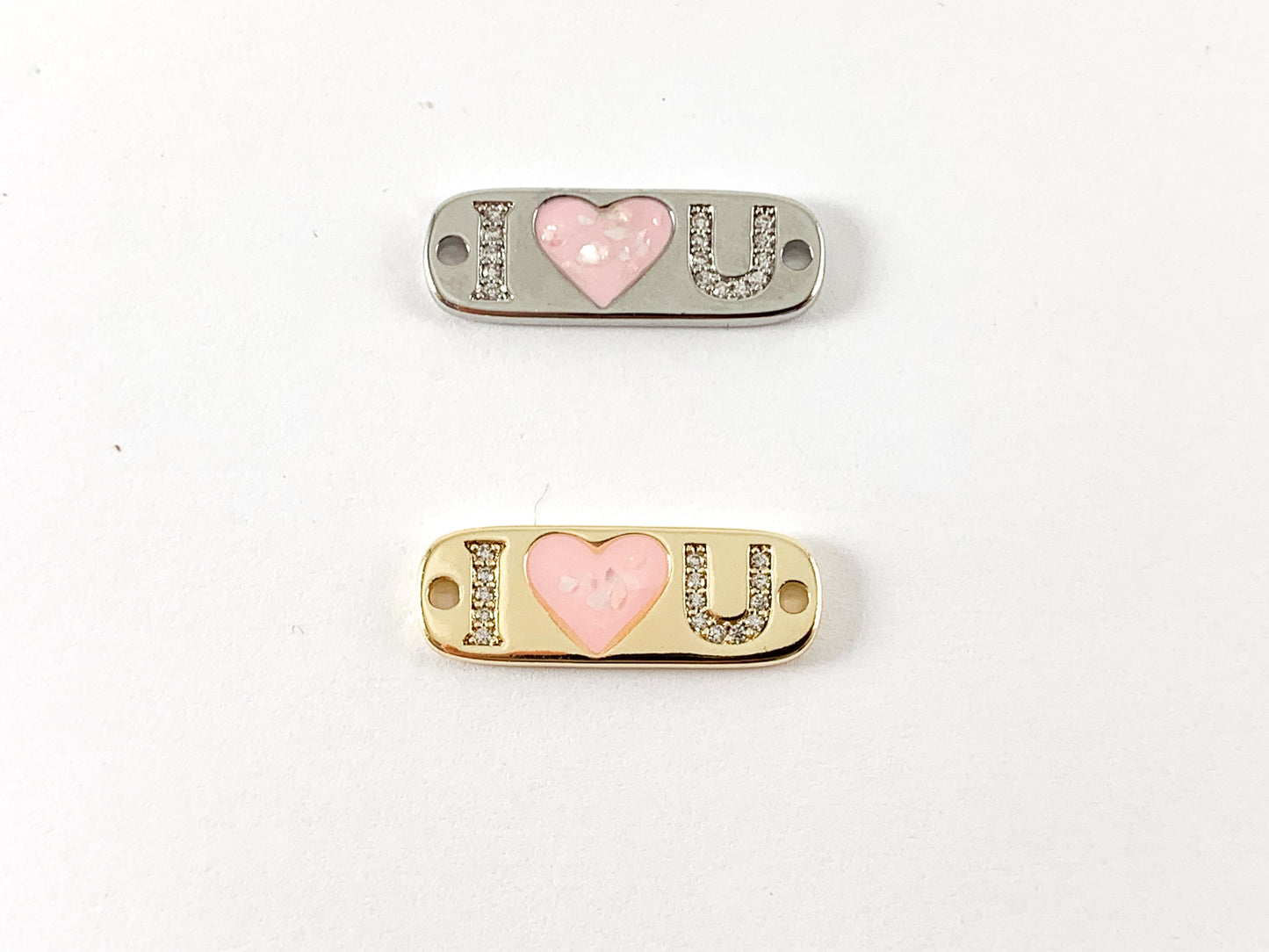 Real Gold 18K/Platinum Plated Micro CZ I LOVE U letter Pave connector Over Brass 6PCS