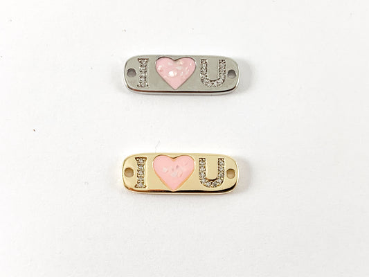 Real Gold 18K/Platinum Plated Micro CZ I LOVE U letter Pave connector Over Brass 6PCS