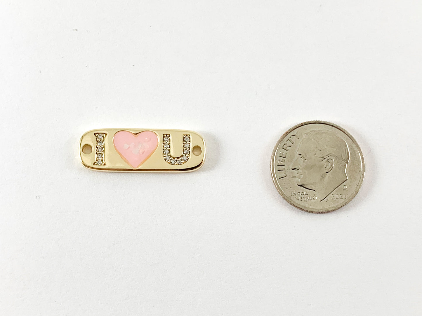 Real Gold 18K/Platinum Plated Micro CZ I LOVE U letter Pave connector Over Brass 6PCS