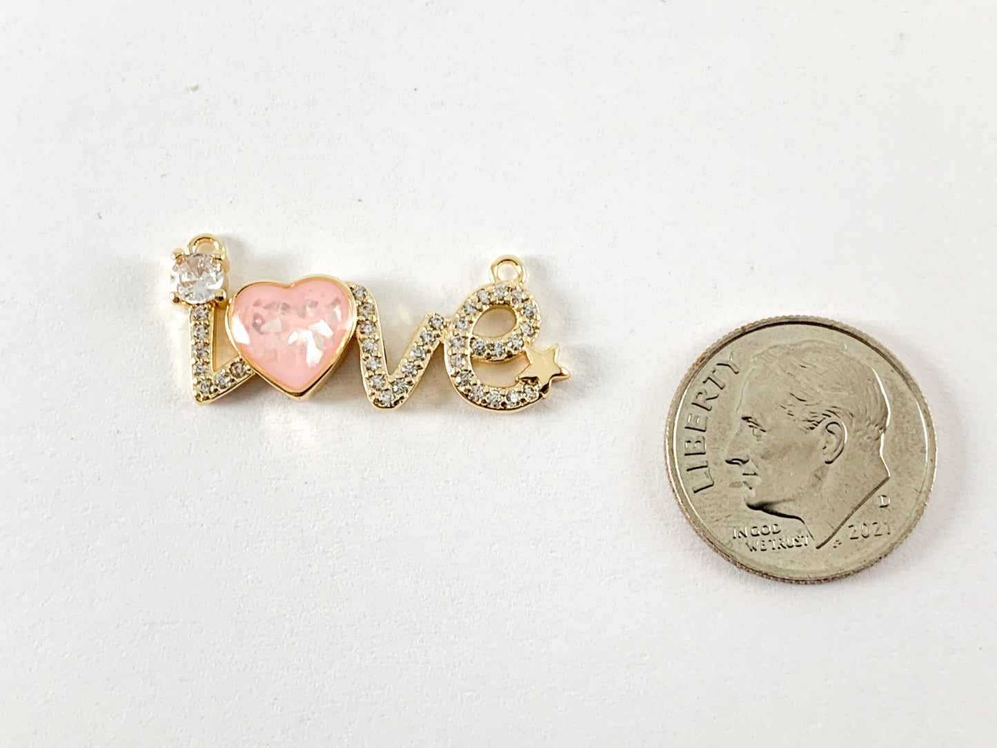 Real Gold 18K Plated Micro CZ LOVE Letter Pave Charm Connector Over Brass 6PCS