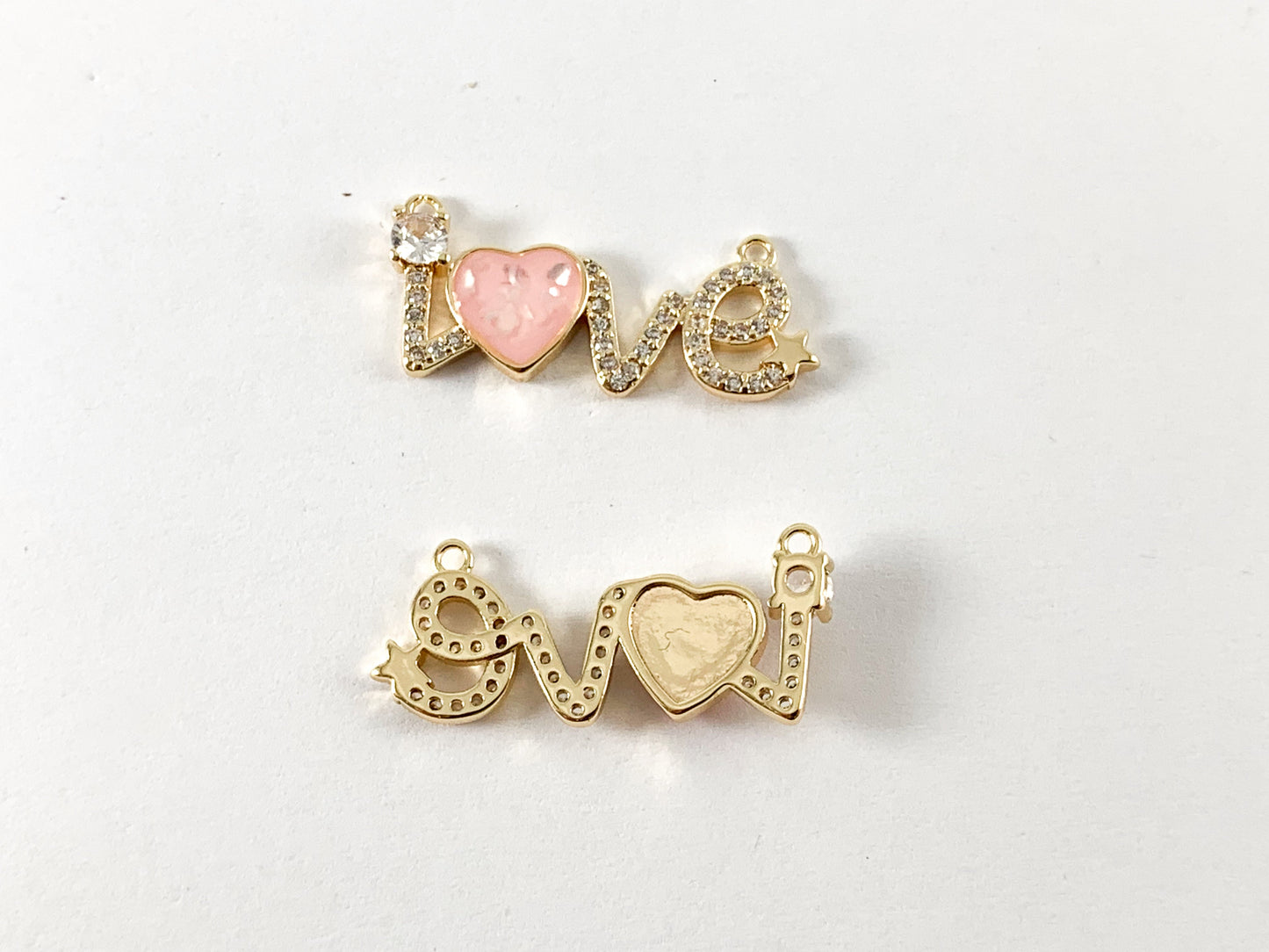 Real Gold 18K Plated Micro CZ LOVE Letter Pave Charm Connector Over Brass 6PCS