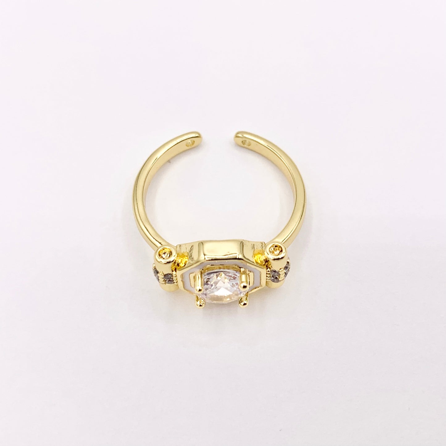 CZ Pave Rhinestone Adjustable Octagon Enamel Rings in 18K Gold Plated Copper 4 PCS