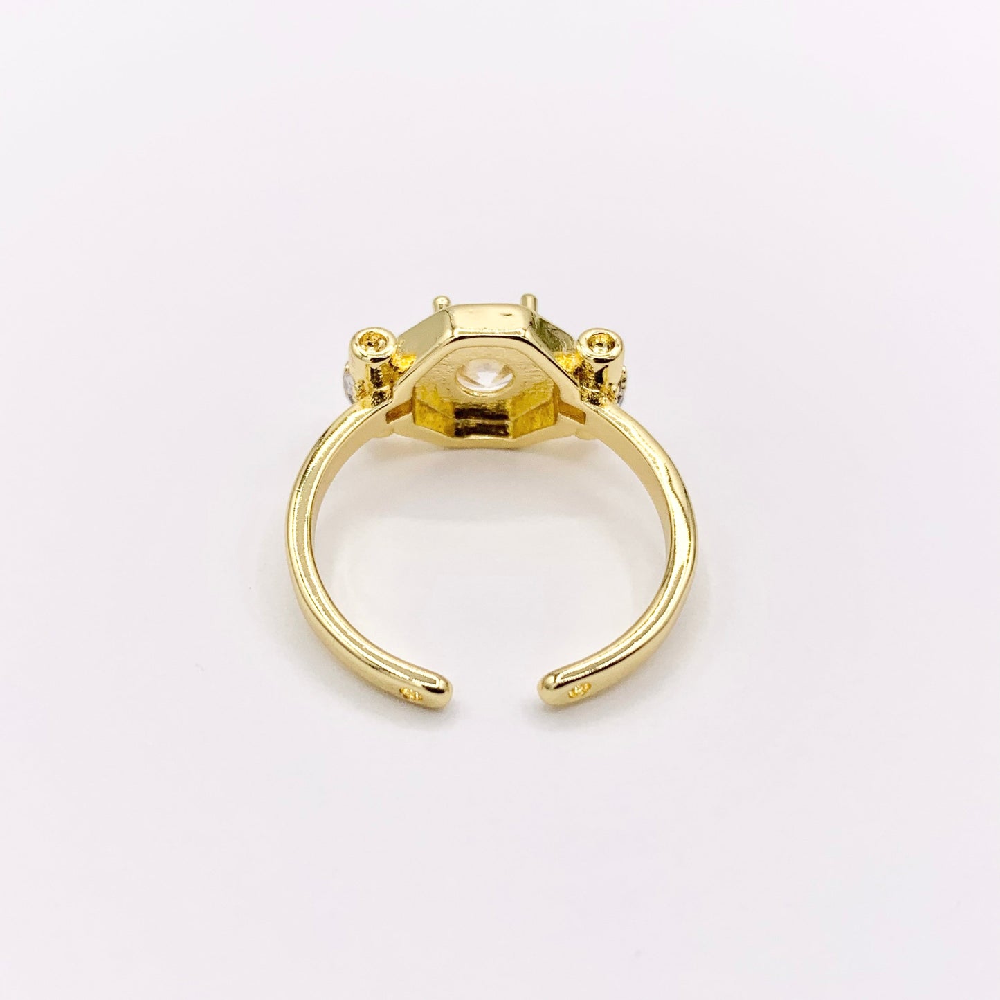 CZ Pave Rhinestone Adjustable Octagon Enamel Rings in 18K Gold Plated Copper 4 PCS